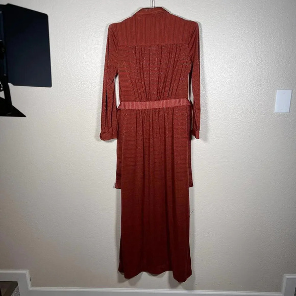 Vintage 70s Orange long Sleeve Shimmery Shirt Dress 10/12 - Picture 4 of 6